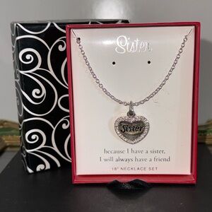 Sister Heart Pendant Necklace in Box